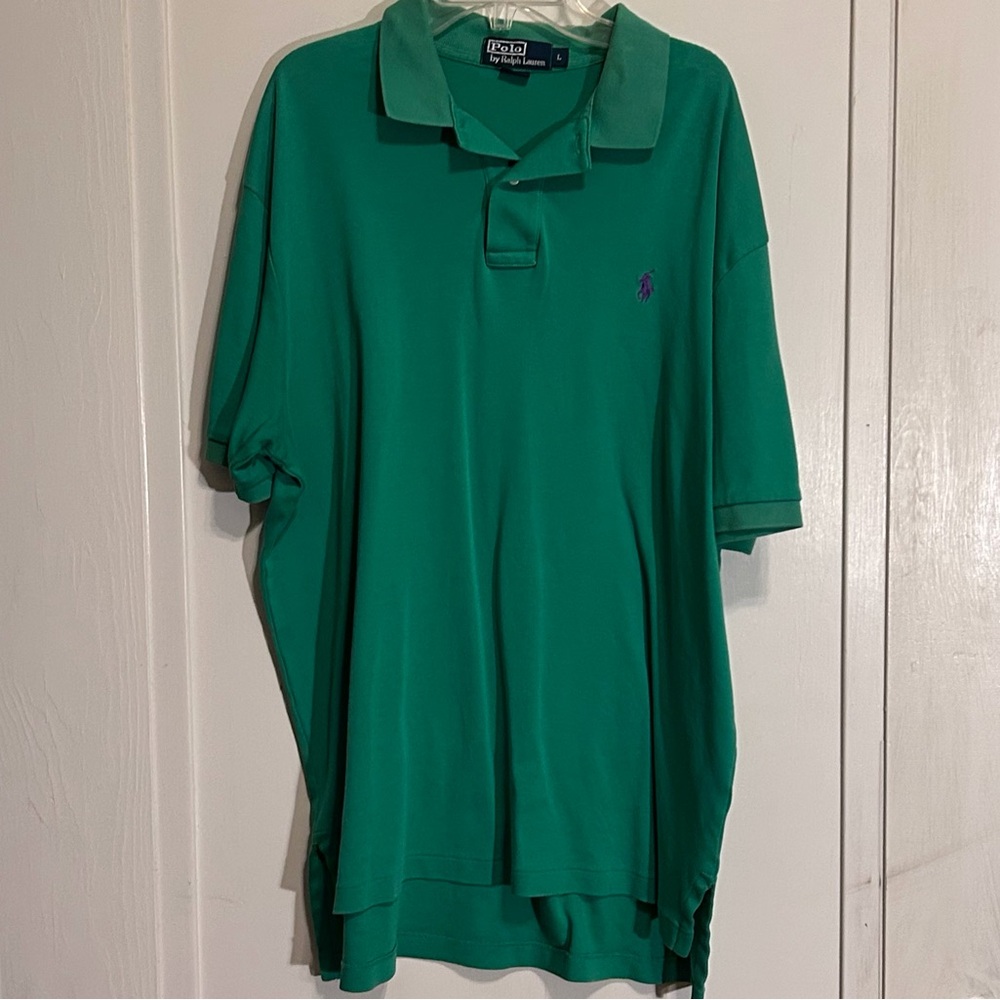 Polo Ralph Lauren Bright Green Cotton Polo Shirt with purple logo size Large